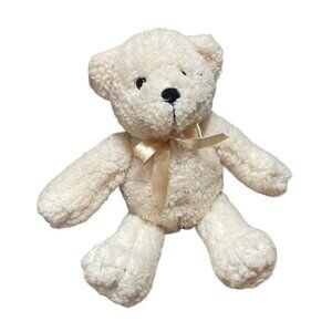 MS TEDDY BEAR PLUSH Soft Cream Off White Beige Bow Cuddle 10” Baby Lovey